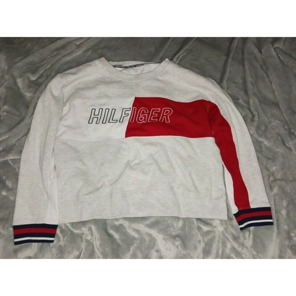 Ladies Vtg Tommy Hilfiger Colorblock Crewneck Pullover Sweatshirt Size L Flag